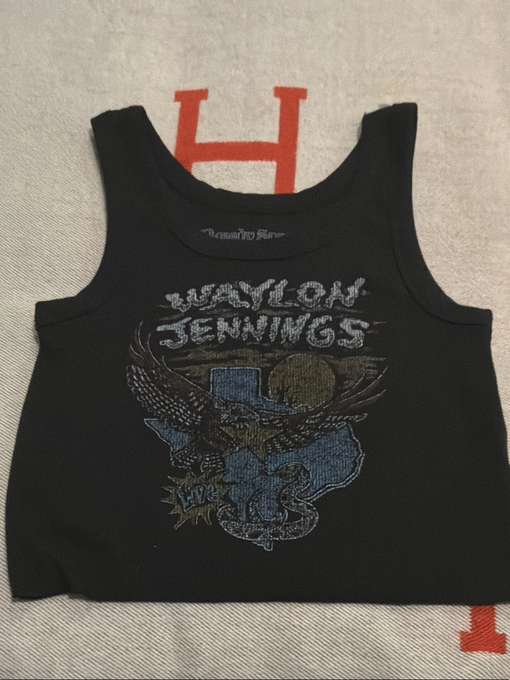 Rowdy Sprout Black Tank Top with Vintage Waylon Jennings Graphic